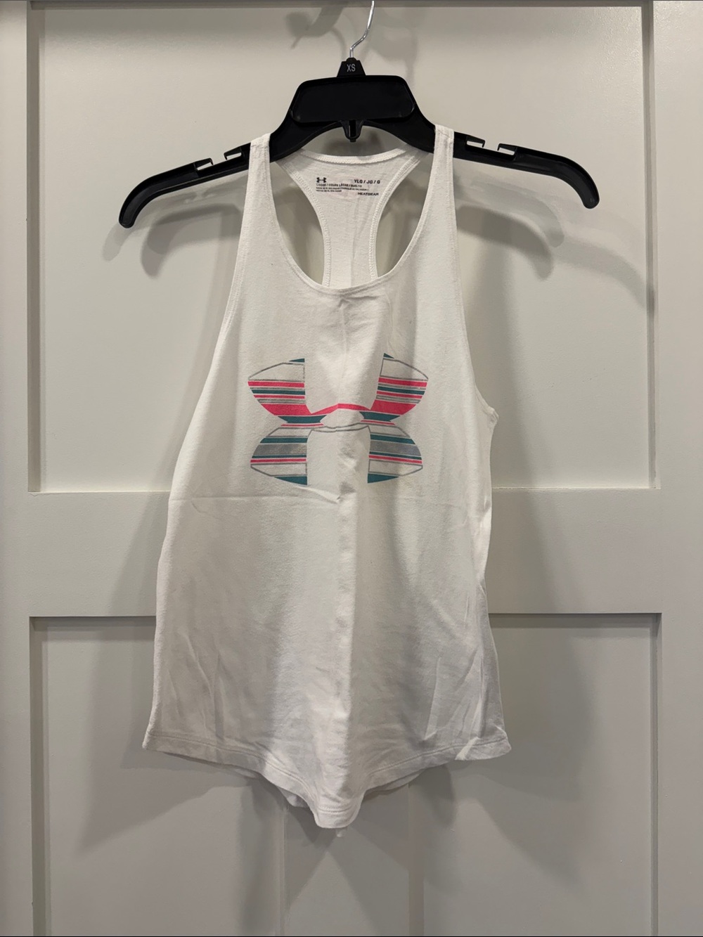 Under Armour White Racerback Tank with Striped Logo